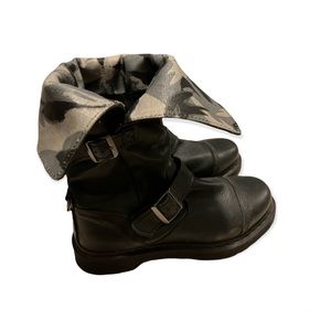 Dr. Martins Black Leather Moto Buckled Boots